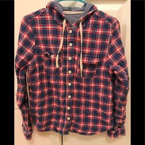 Vanilla Star Plaid Hooded Button Up Jacket L